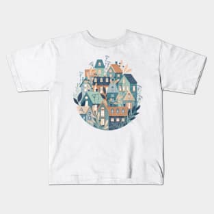 Floral town-Teal Kids T-Shirt